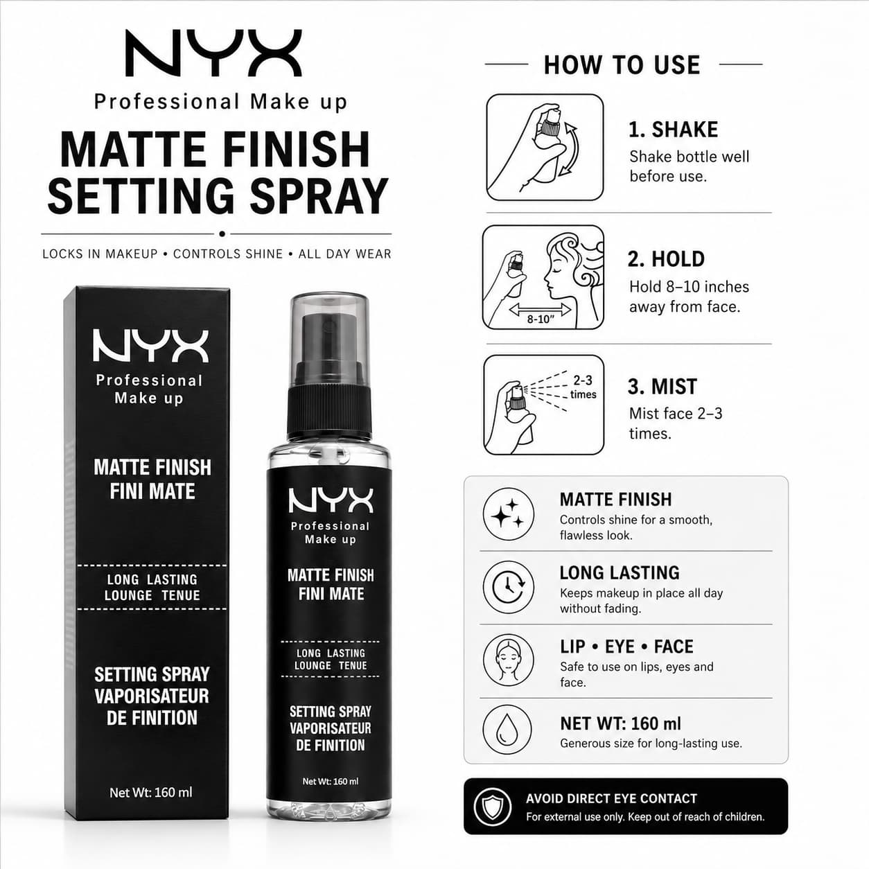 NYX Professional Makeup Matte Finish Setting Spray 160ml – Long-Lasting Makeup Fixer in Pakistan