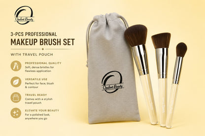 Opulent Beauty 3-Piece Professional Makeup Brush Set with Travel Pouch | Makeup Brushes Pakistan