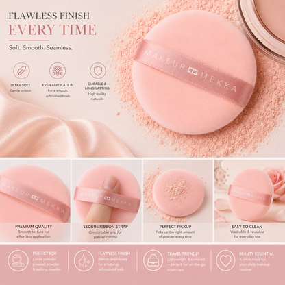 Makeup Mekka Velour Powder Puff – Soft Makeup Powder Puff for Flawless Powder Application