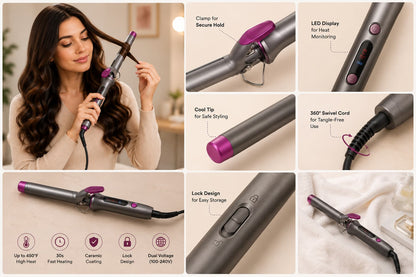 Professional Ceramic Hair Curling Iron – Fast Heating Curling Wand for Long-Lasting Curls & Waves