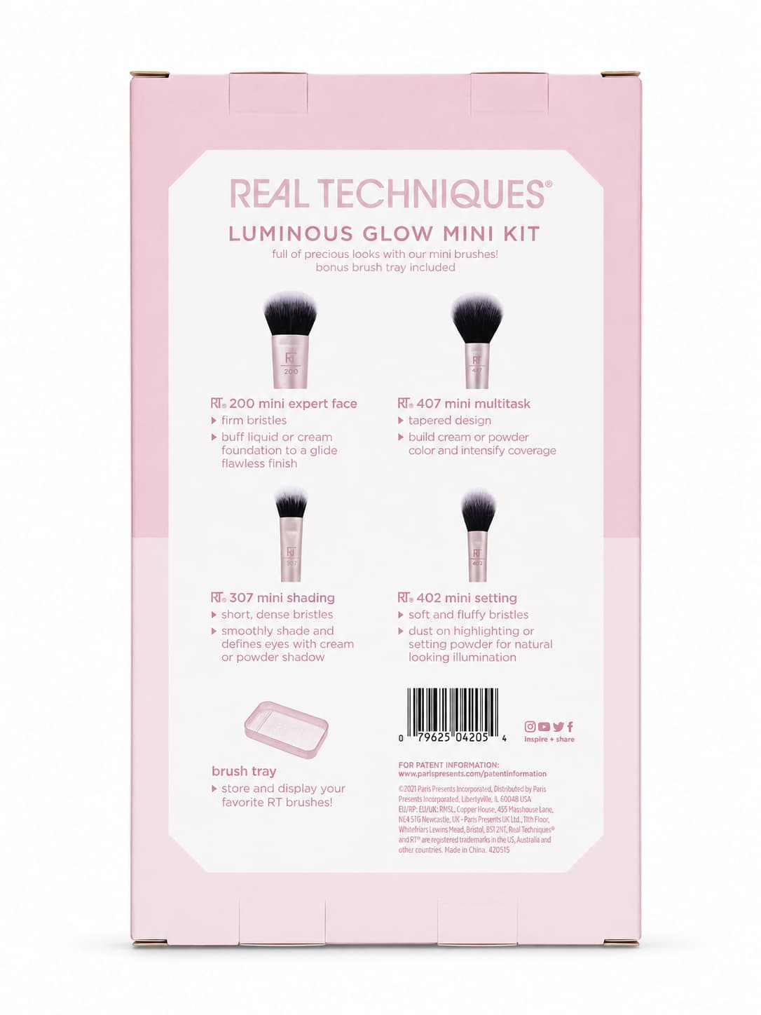 Real Techniques Luminous Glow Mini 5-Piece Makeup Brush Set with Storage Tray for Foundation, Powder & Eyeshadow