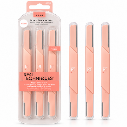 Real Techniques Face & Brow Razors 3-Piece Pink Facial Hair Remover Set with Protective Covers for Eyebrow Shaping – Beauty Tools Pakistan