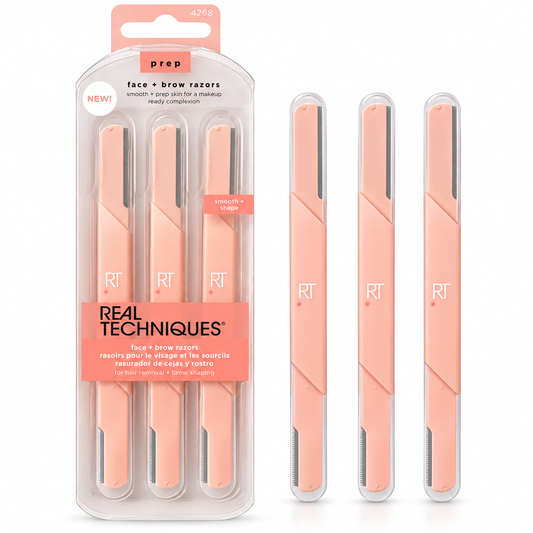 Real Techniques Face & Brow Razors 3-Piece Pink Facial Hair Remover Set with Protective Covers for Eyebrow Shaping – Beauty Tools Pakistan