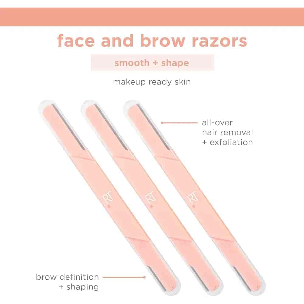 Real Techniques Face & Brow Razors 3-Piece Pink Facial Hair Remover Set with Protective Covers for Eyebrow Shaping – Beauty Tools Pakistan