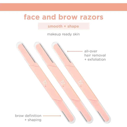 Real Techniques Face & Brow Razors 3-Piece Pink Facial Hair Remover Set with Protective Covers for Eyebrow Shaping – Beauty Tools Pakistan