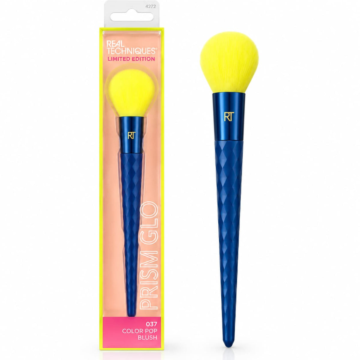 Real Techniques RT 037 Color Pop Blush Brush Limited Edition Prism Glo with Bright Yellow Bristles and Blue Handle – Blush Makeup Brush Pakistan