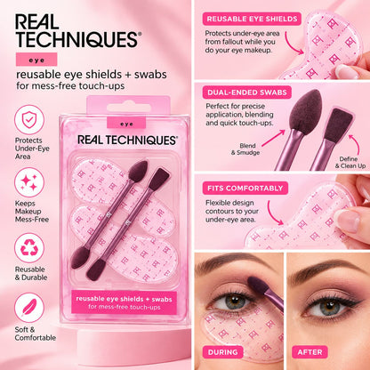Real Techniques Reusable Eye Shields and Dual-Ended Makeup Swabs Set in Pink Packaging for Eyeshadow Fallout Protection and Eye Makeup Touch-Ups – Makeup Tools Pakistan