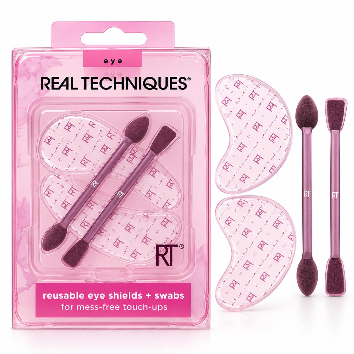 Real Techniques Reusable Eye Shields and Dual-Ended Makeup Swabs Set in Pink Packaging for Eyeshadow Fallout Protection and Eye Makeup Touch-Ups – Makeup Tools Pakistan