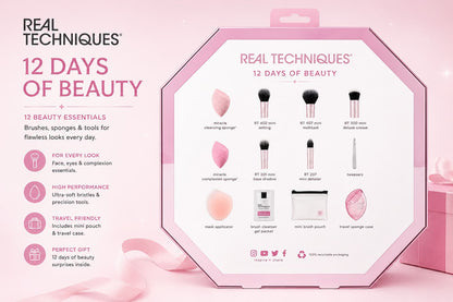 Real Techniques 12 Days of Beauty Gift Set – 12-Pcs Makeup Brushes & Sponges