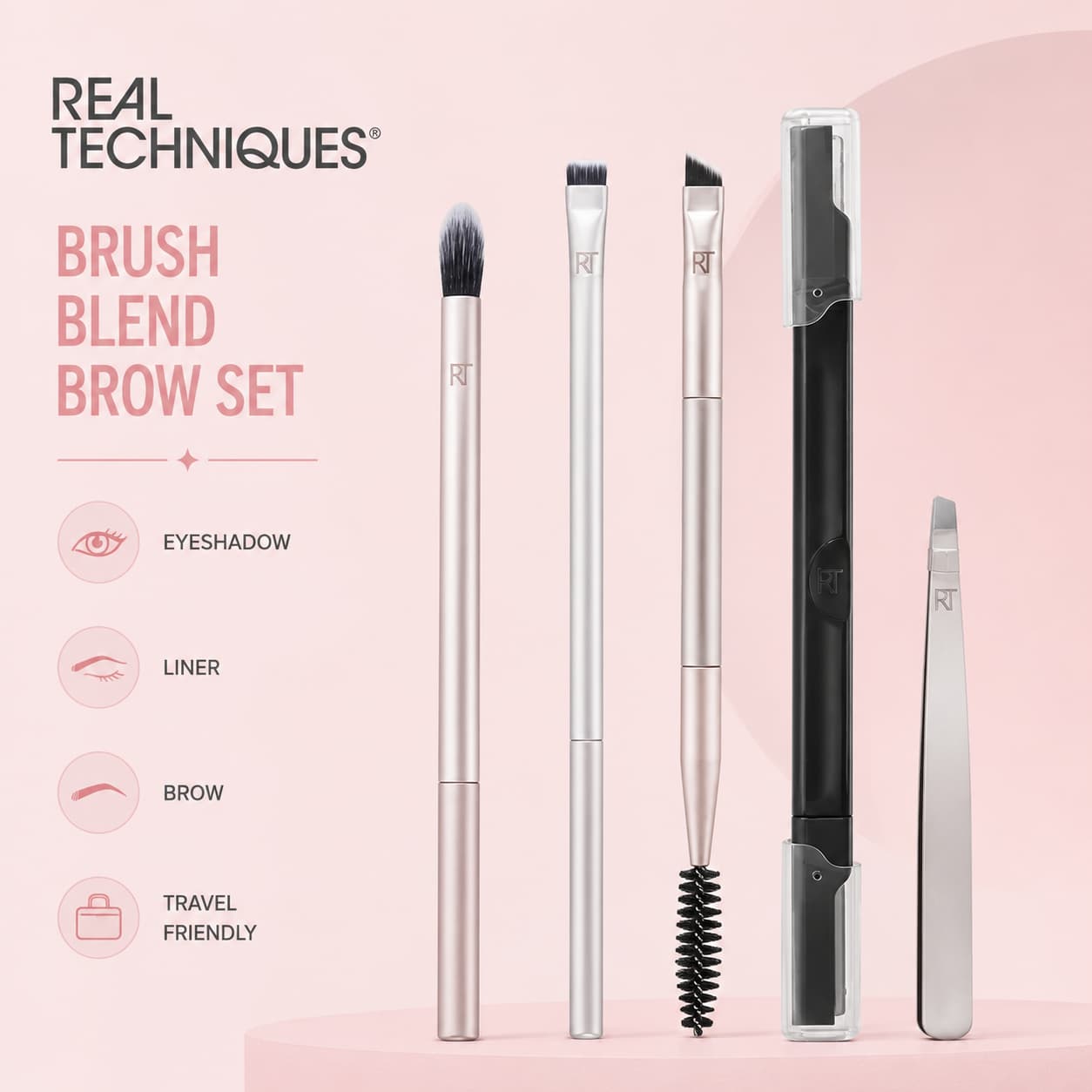 Real Techniques Brush, Blend, Brow Set For Eyeshadow + Liner + Brow
