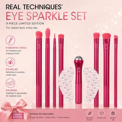 Real Techniques Eye Sparkle Set – 9-Piece Limited Edition Eye Makeup Brush Gift Set with Eye Roller & Eye Masks