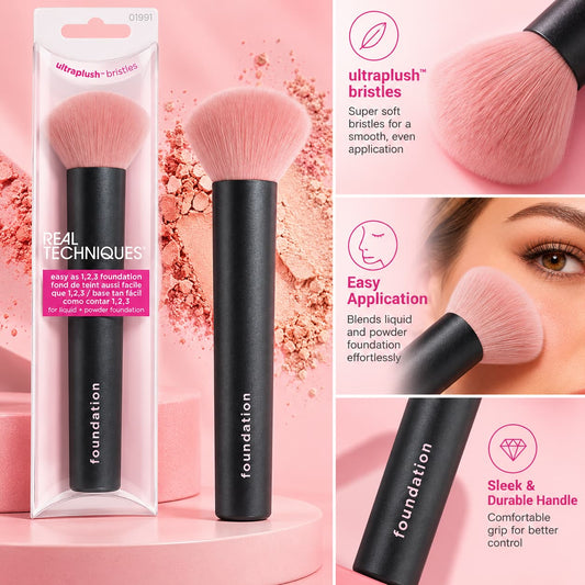 Real Techniques Foundation Brush with Soft Pink Bristles and Black Handle for Liquid and Powder Foundation – Makeup Brushes Pakistan