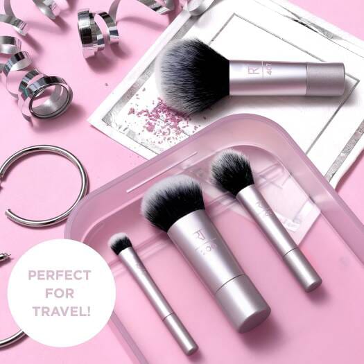 Real Techniques Luminous Glow Mini 5-Piece Makeup Brush Set with Storage Tray for Foundation, Powder & Eyeshadow