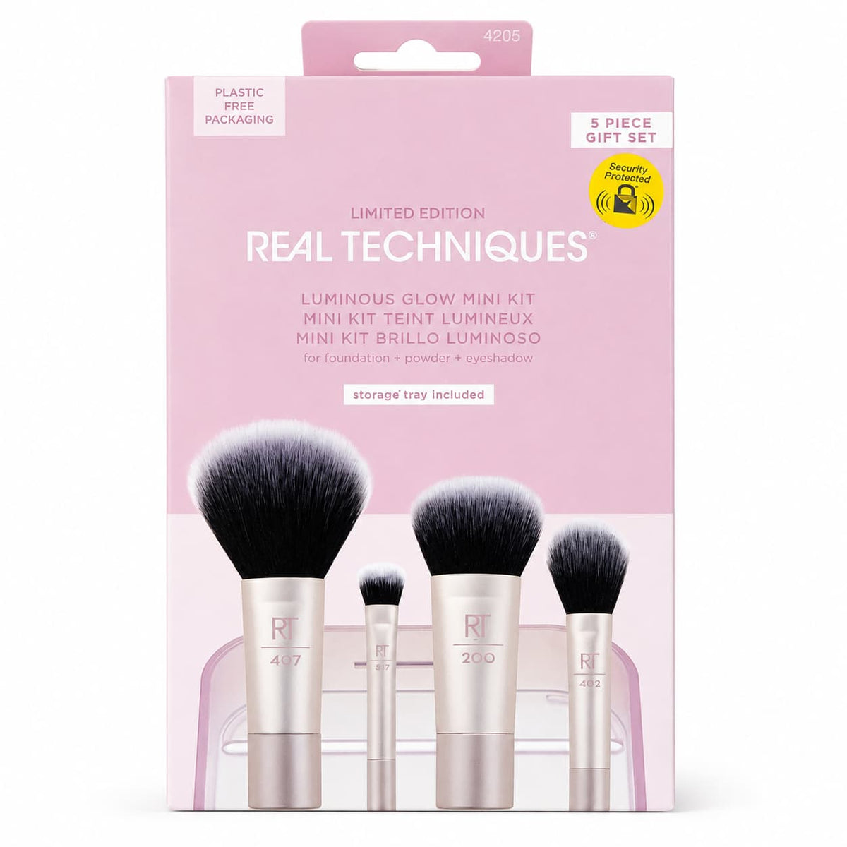 Real Techniques Luminous Glow Mini 5-Piece Makeup Brush Set with Storage Tray for Foundation, Powder & Eyeshadow