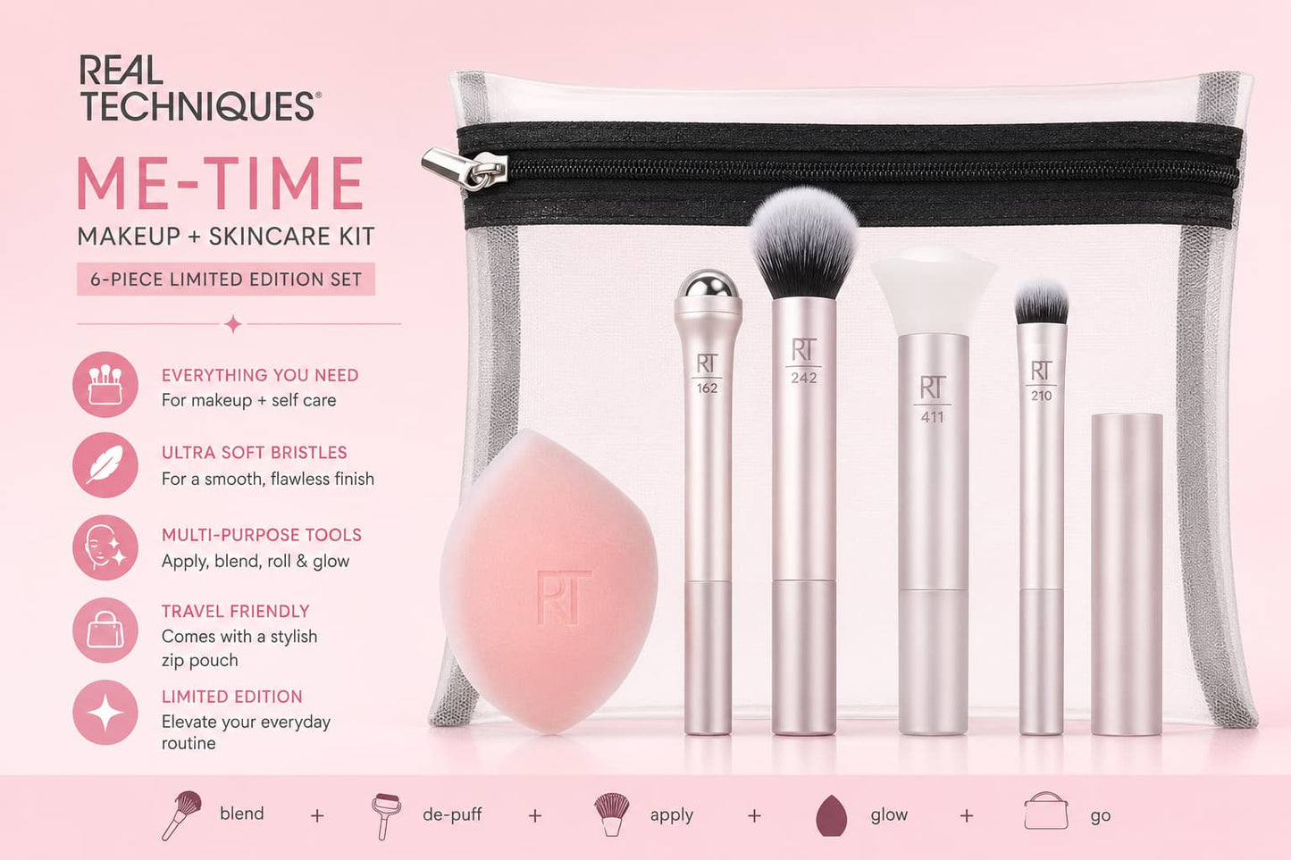 Real Techniques Me-Time Makeup + Skincare Kit – 6-Piece Limited Edition Brush Set