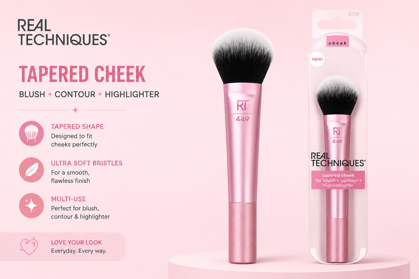 Real Techniques RT 449 Tapered Cheek Makeup Brush – Blush, Contour & Highlighter