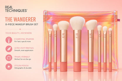 Real Techniques The Wanderer 8-Piece Makeup Brush Set with Holographic Pouch | Pakistan