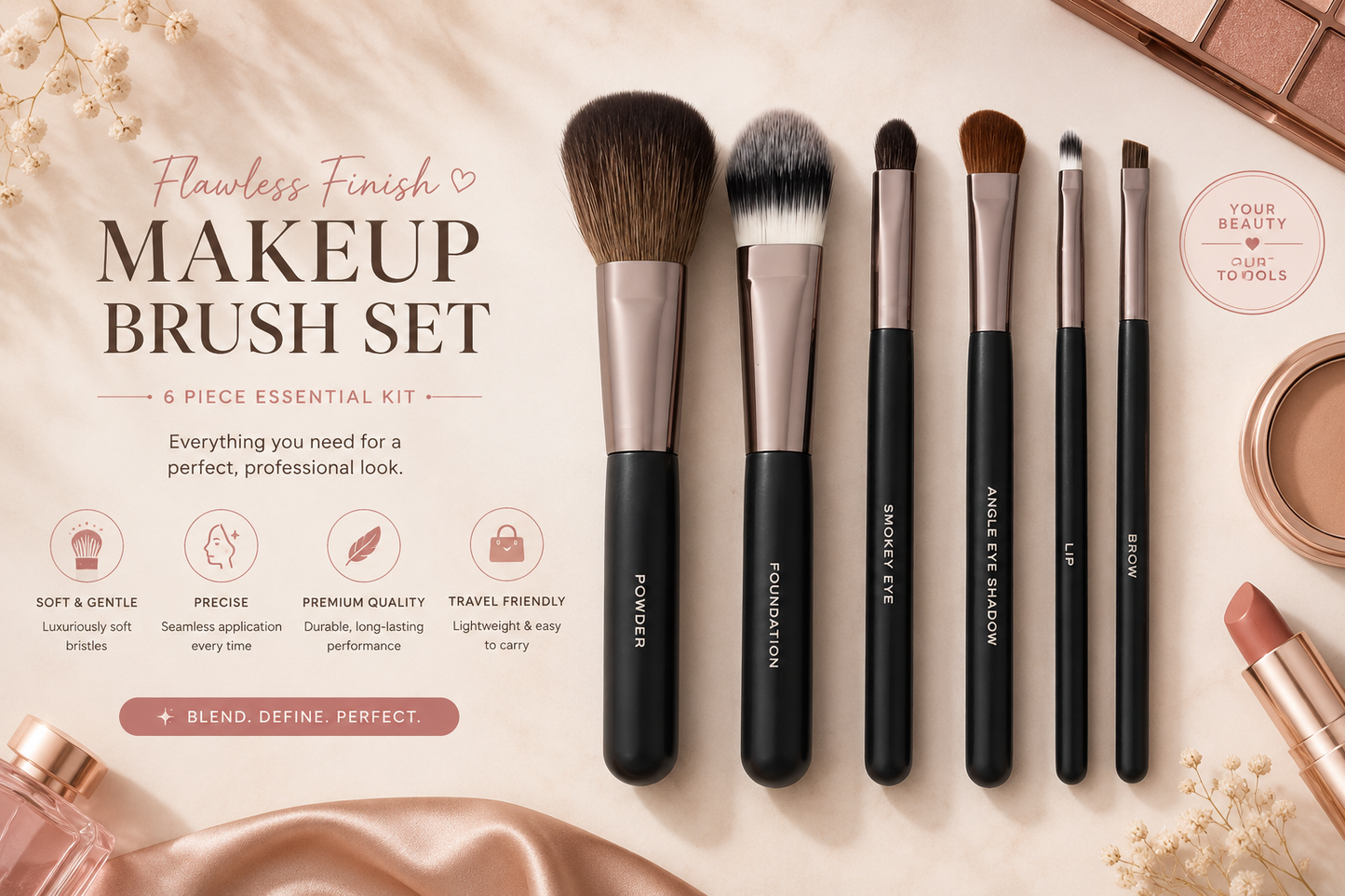 SIXPLUS 6-Piece Professional Makeup Brush Set – Travel Essentials Kit