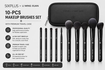 SIXPLUS × Li Ming Xuan Professional 10-Pcs Makeup Brushes Set with Premium Travel Case