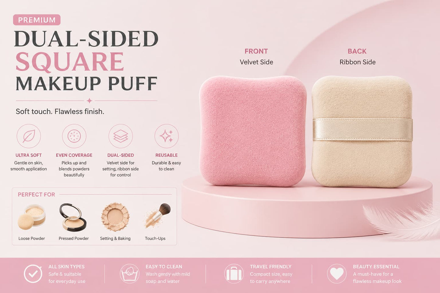 Premium Dual-Sided Square Makeup Puff – Soft Powder Puff for Flawless Makeup | Powder Puff Pakistan