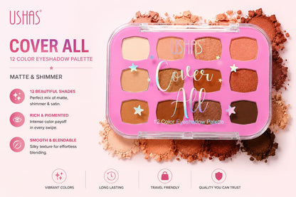 USHAS Cover All 12 Color Eyeshadow Palette – Matte & Shimmer | Eyeshadow Palette Pakistan