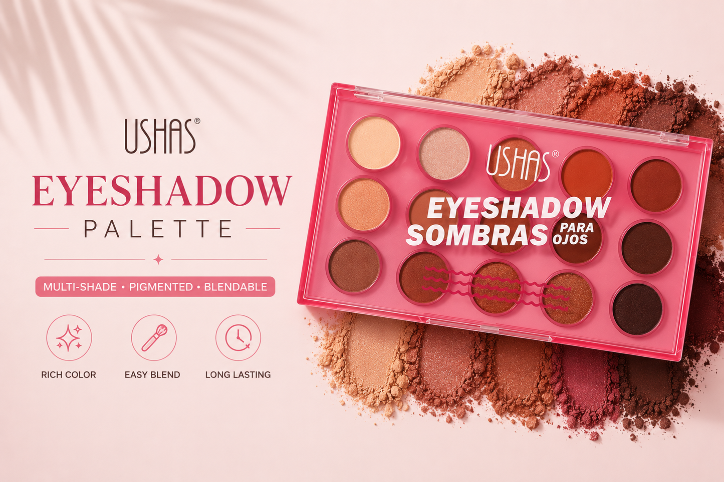 Ushas 15-Color Eyeshadow Palette – Highly Pigmented Matte & Shimmer Eye Makeup