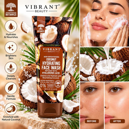 Vibrant Beauty Coconut Hydrating Face Wash 200ml with Hyaluronic Acid – Moisturizing Skin Brightening Facial Cleanser Price in Pakistan | Lotshop.pk