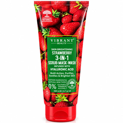 Vibrant Beauty Strawberry 3-in-1 Scrub Mask Wash 200ml with Hyaluronic Acid – Skin Brightening Face Scrub Pakistan