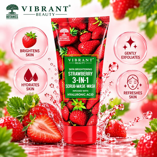 Vibrant Beauty Strawberry 3-in-1 Scrub Mask Wash 200ml with Hyaluronic Acid – Skin Brightening Face Scrub Pakistan
