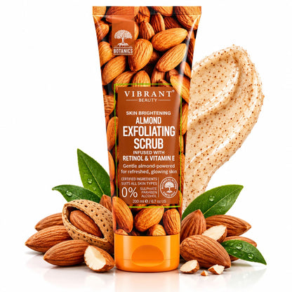Vibrant Beauty Almond Exfoliating Face Scrub 200ml with Retinol and Vitamin E – Facial Scrub Pakistan