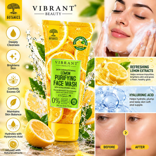 Vibrant Beauty Lemon Purifying Face Wash 200ml with Hyaluronic Acid and Lemon Extracts – Skin Brightening Facial Cleanser Pakistan | Lotshop.pk