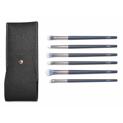 LANJ 6-Piece Mini Travel Makeup Brush Set with Premium PU Leather Pouch