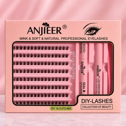 ANJIEER DIY Lash Cluster Kit with bond, seal, lash remover, tweezers and mixed cluster eyelashes price online in Pakistan