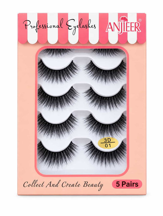 ANJIEER Professional 3D False Eyelashes 5 pairs soft natural voluminous strip lashes price online in Pakistan