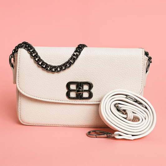 BB Logo Chain Crossbody Bag – Premium Faux Leather, Multiple Colors - 0128 - Lotshop.pk