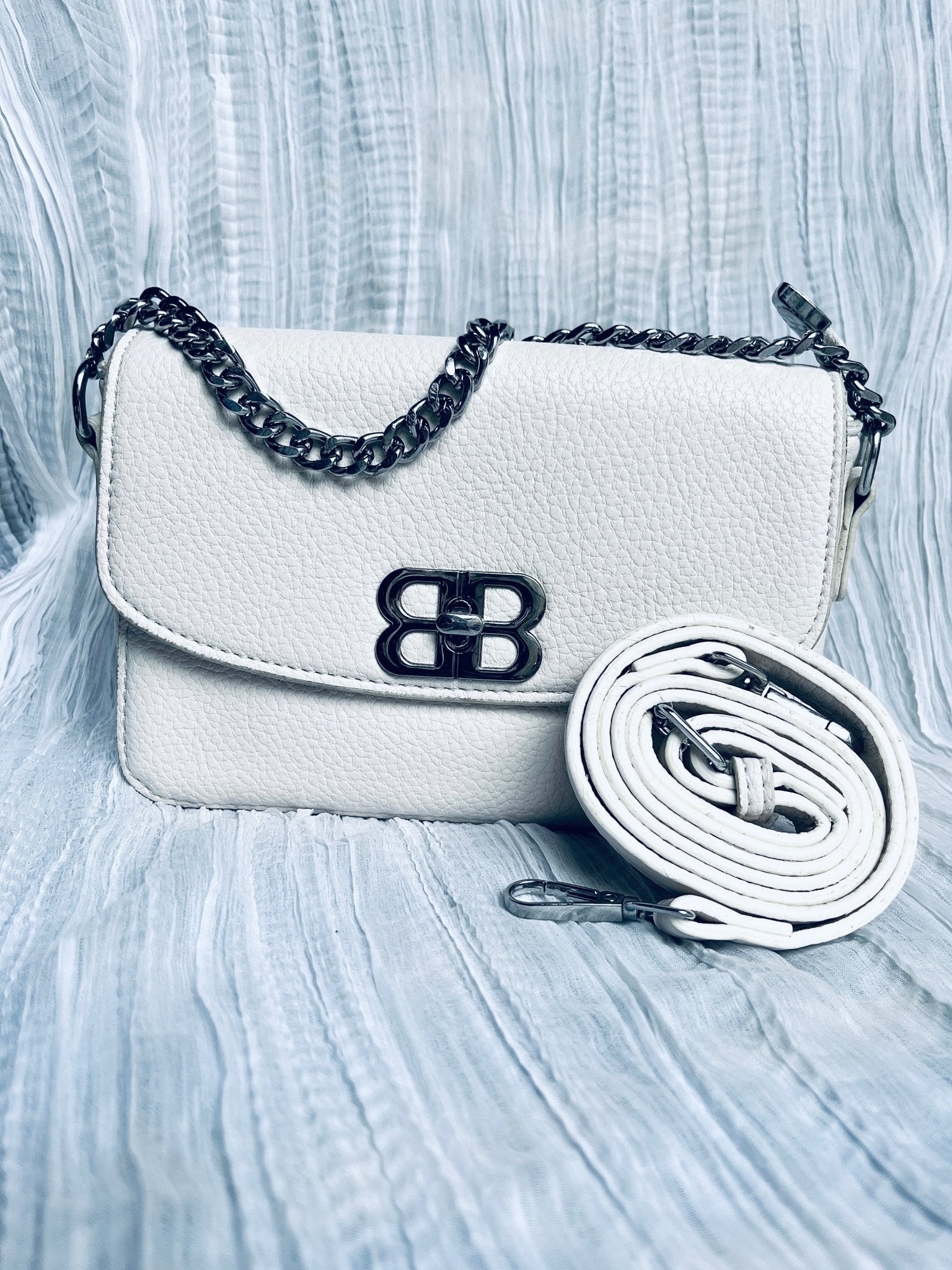 BB Logo Chain Crossbody Bag – Premium Faux Leather, Multiple Colors - 0128 - Lotshop.pk