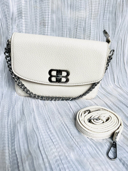 BB Logo Chain Crossbody Bag – Premium Faux Leather, Multiple Colors - 0128 - Lotshop.pk