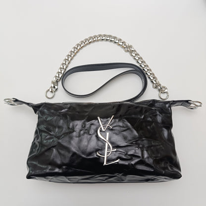 Black Glossy Chain Shoulder Bag – Luxury Silver Chain - 5645 - Lotshop.pk