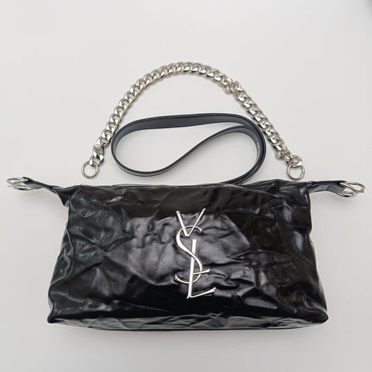 Black Glossy Chain Shoulder Bag – Luxury Silver Chain - 5645 - Lotshop.pk