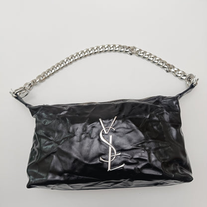 Black Glossy Chain Shoulder Bag – Luxury Silver Chain - 5645 - Lotshop.pk