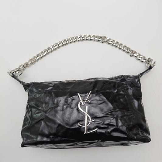 Black Glossy Chain Shoulder Bag – Luxury Silver Chain - 5645 - Lotshop.pk