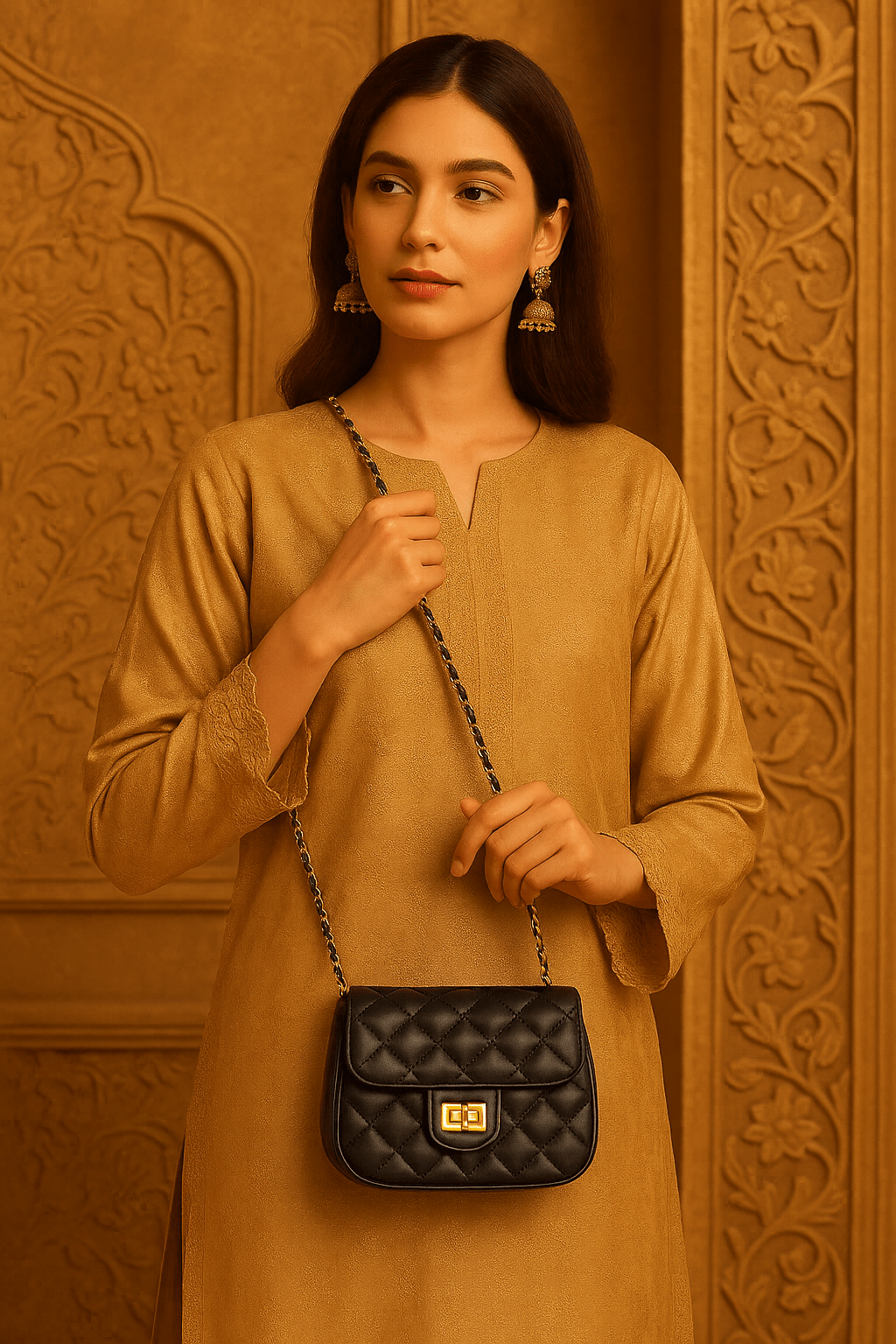 Black Quilted Heart Chain mini Shoulder Bag – Elegant Faux Leather Crossbody for Everyday Chic - Y - 140 - Lotshop.pk
