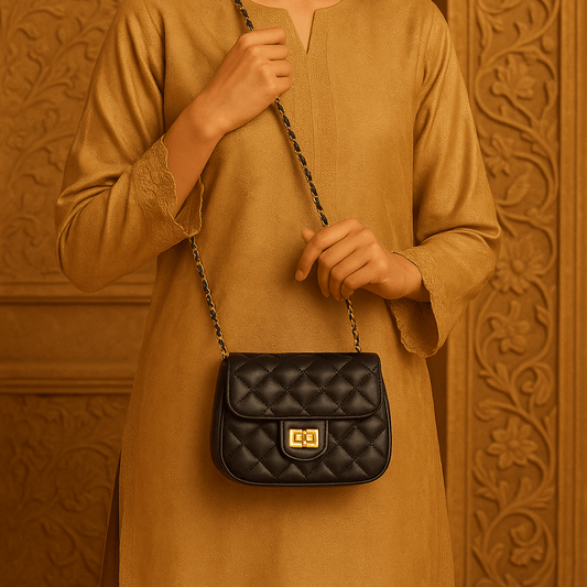 Black Quilted Heart Chain mini Shoulder Bag – Elegant Faux Leather Crossbody for Everyday Chic - Y - 140 - Lotshop.pk