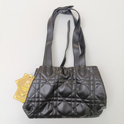 Black Quilted Tote Bag with Matching Pouch – Elegant PU Leather Shoulder Bag Set - Lotshop.pk