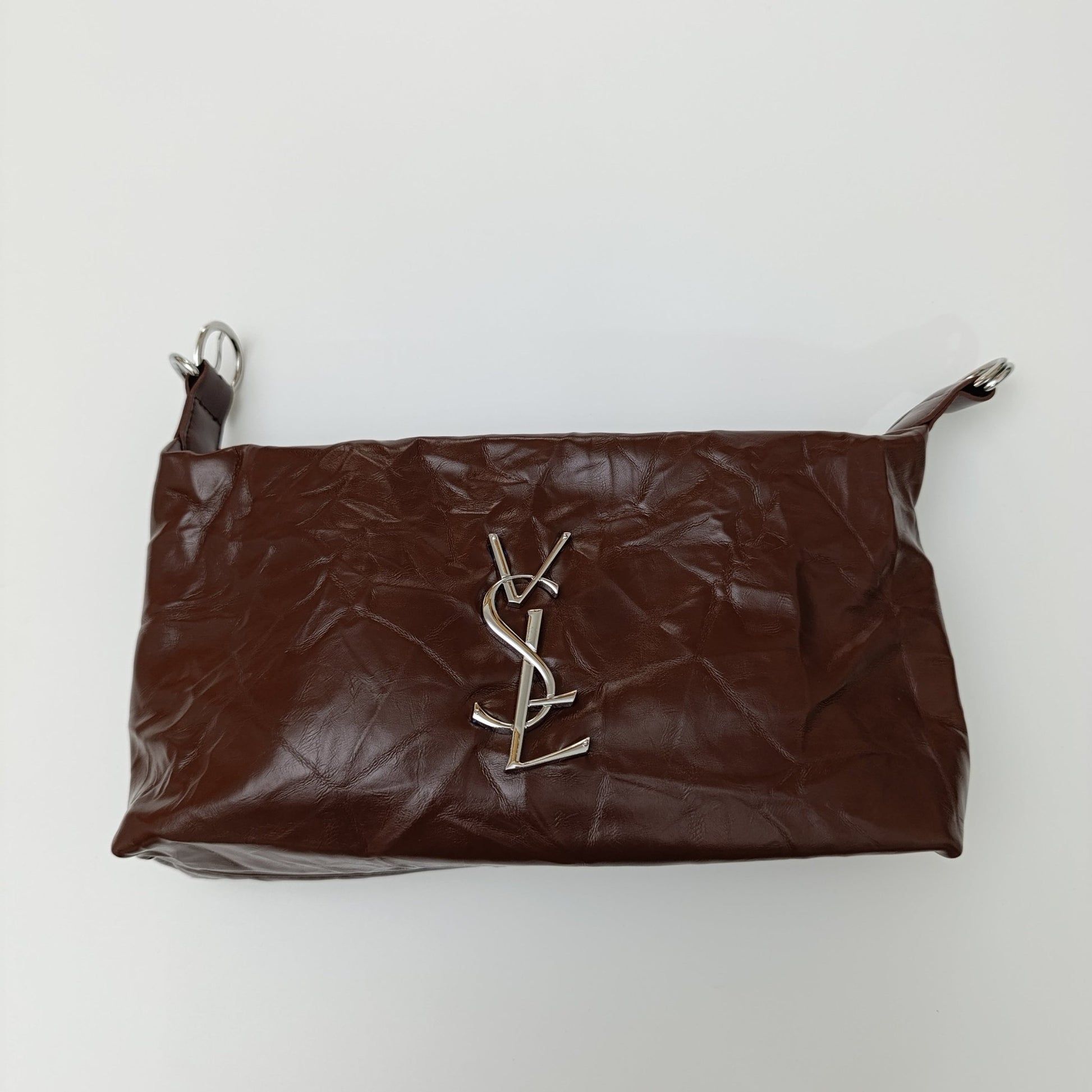 Brown Luxe Crinkle Faux Leather Shoulder Bag – Trendy YSL - Inspired Chain Strap Handbag 💼 - 5645 - Lotshop.pk