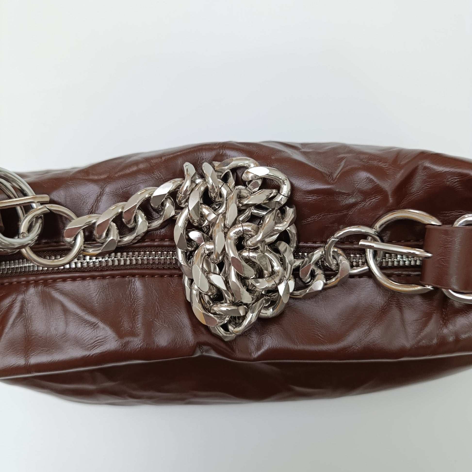 Brown Luxe Crinkle Faux Leather Shoulder Bag – Trendy YSL - Inspired Chain Strap Handbag 💼 - 5645 - Lotshop.pk