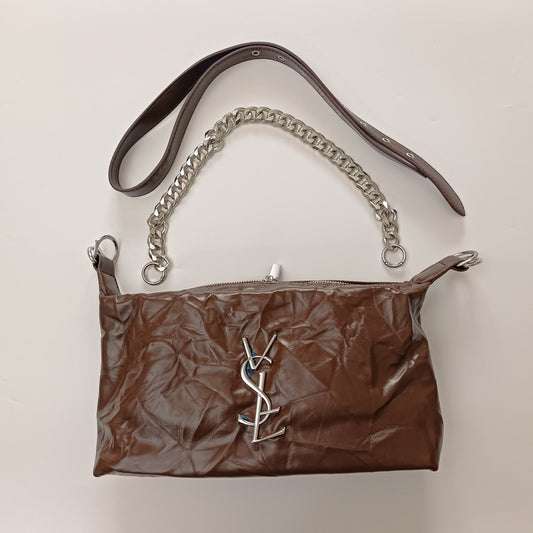 Brown Luxe Crinkle Faux Leather Shoulder Bag β Trendy YSL - Inspired Chain Strap Handbag πΌ - 5645 - Lotshop.pk
