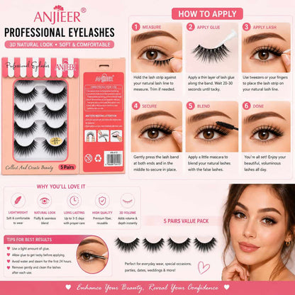 Buy ANJIEER Professional 3D False Eyelashes 5 Pairs price online in Pakistan