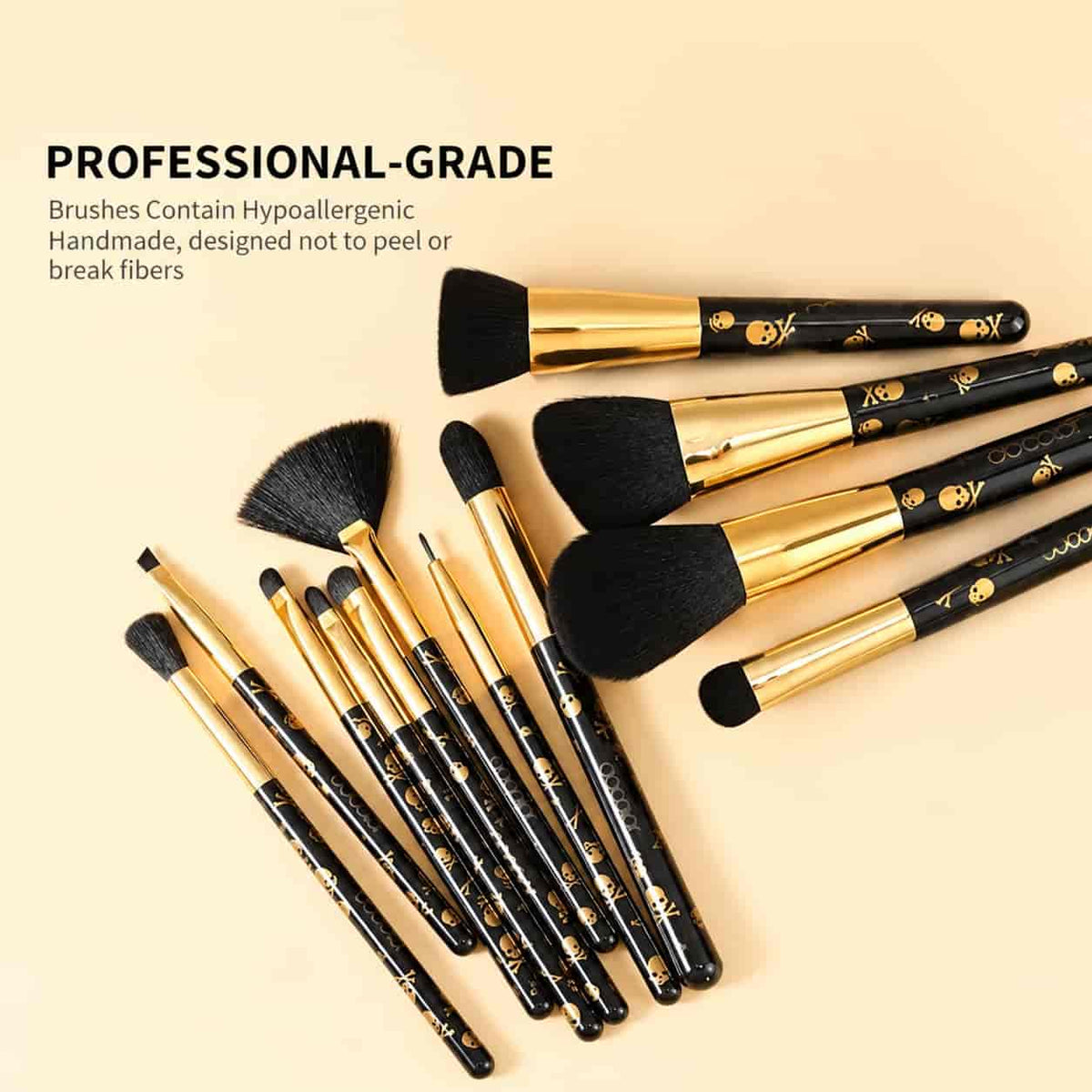 Buy Docolor Gold Skull Design 12-piece face and eye makeup brush set price online in Pakistan	
