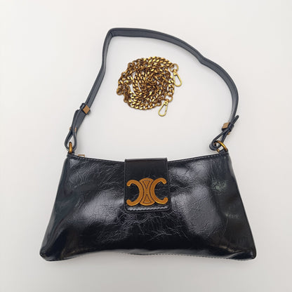 Crescent Emblem Shoulder Black & Brown Bag – Dual Strap Design - Lotshop.pk